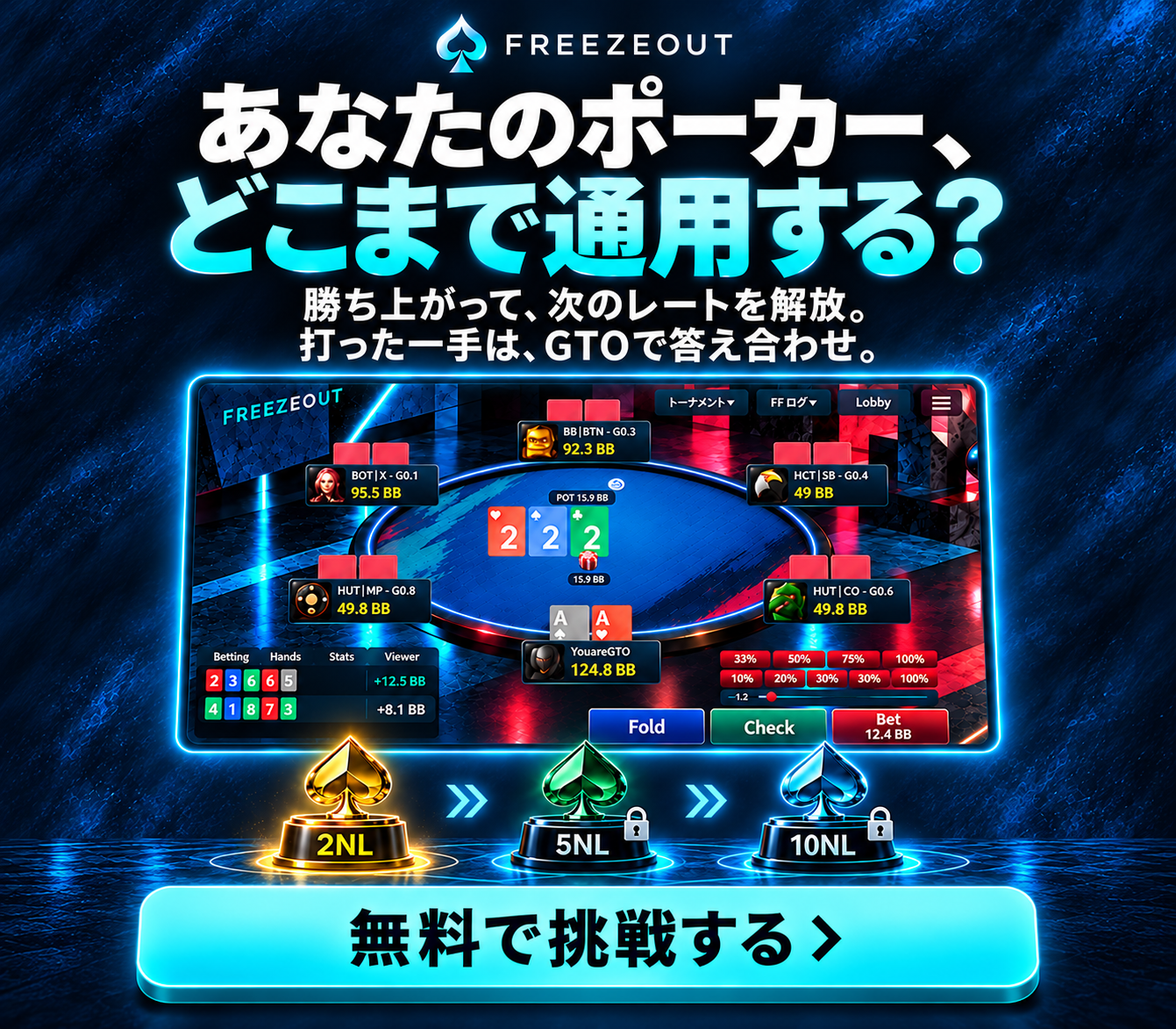 あなたのポーカー、どこまで通用する?FREEZEOUTで無料で挑戦する。