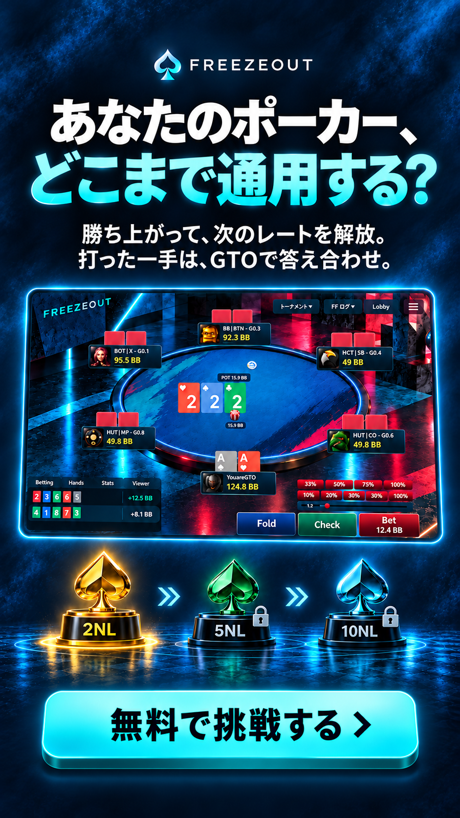 あなたのポーカー、どこまで通用する？FREEZEOUTで無料で挑戦する。