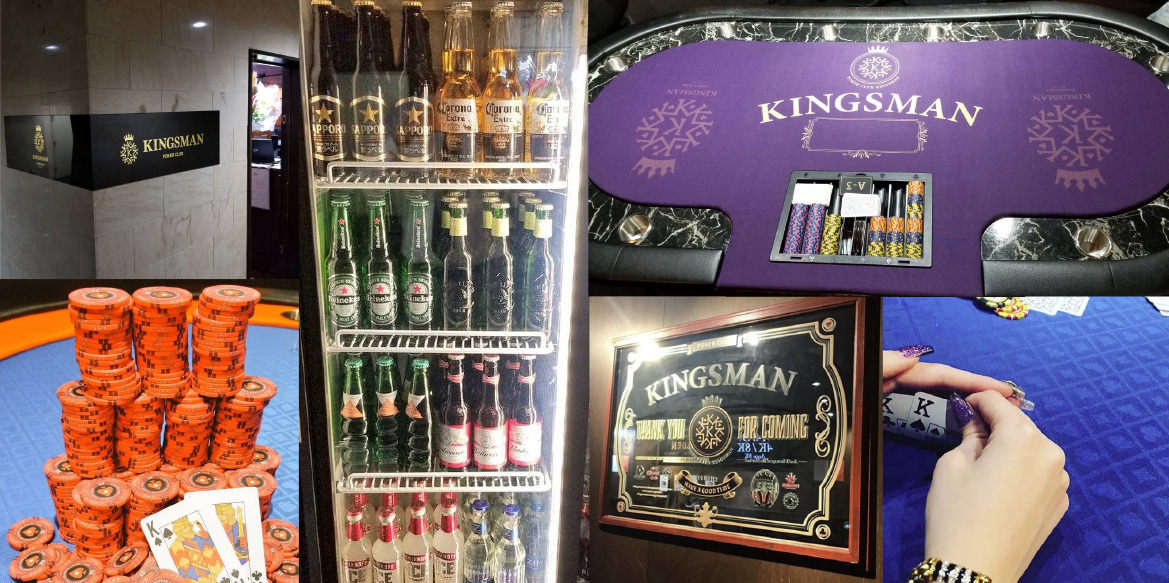 KINGSMAN 札幌の店内のポーカーテーブルとドリンク設備